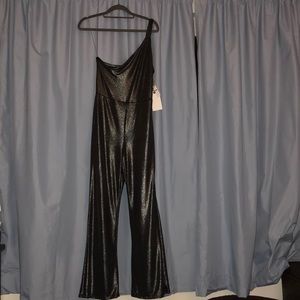 Leith metallic silver Romper one shoulder jumpsuit